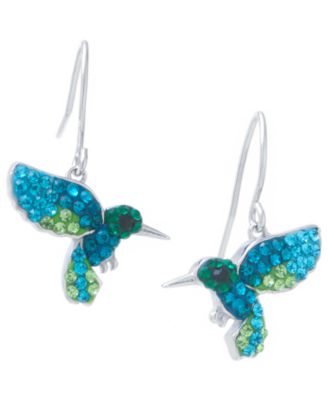Macy's - Multi Pave Crystal Hummingbird Wire Drop Earrings set in Sterling Silver
