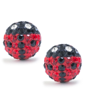 image of Black and Red Pave Crystal Lady Bug Stud Earrings set in Sterling Silver