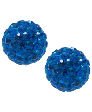 image of Crystal 8mm Pave Earrings in Sterling Silver. Available in Clear, Blue, Light Blue or Multi