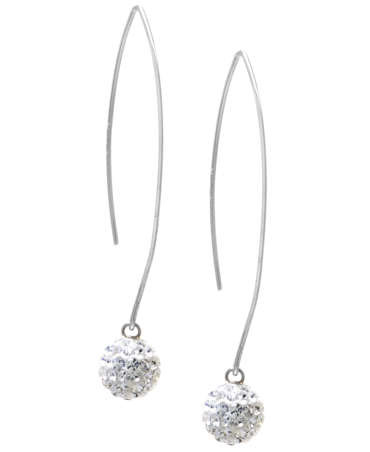 Macy's Crystal Pave Orb Threader Earrings In Sterling Silver In Transparent
