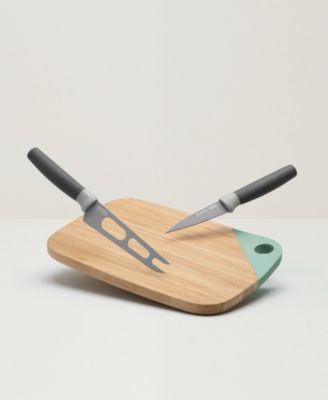 Leo Collection 3 Piece Knife and Cutting Board Set, Grey and Green