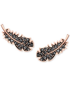 image of Swarovski Rose Gold-Tone Pave Feather Stud Earrings