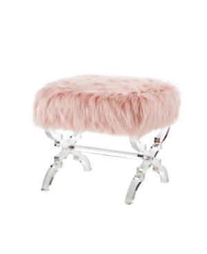 Inspired Home Giselle Faux Fur Ottoman With Acrylic X-leg Frame In Dusty Rose