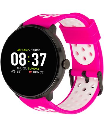 iTouch - Unisex Sport Fuchsia & White Silicone Strap Touchscreen Smart Watch 43.2mm