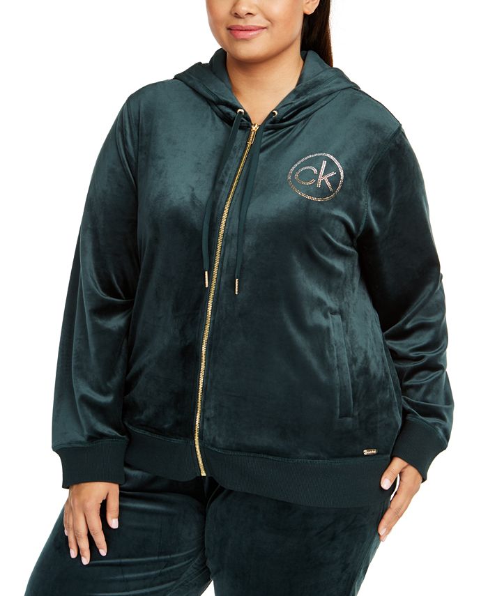 Calvin Klein Plus Size Beaded-Logo Velour Hoodie & Reviews - Jackets &  Blazers - Plus Sizes - Macy's
