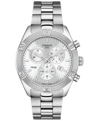 Tissot - Women's Swiss Chronograph T-Classic PR 100 Gray Stainless Steel Bracelet Watch 38mm