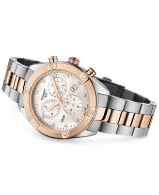 Women's Swiss Chronograph T-Classic PR 100 Diamond (1/20 ct. t.w.) Two-Tone PVD Stainless Steel Bracelet Watch 38mm