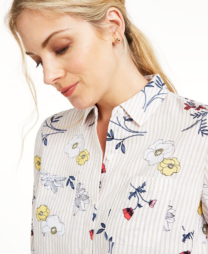 Charter Club Floral-Print Button-Down Linen Shirt, Created for Macy's ...