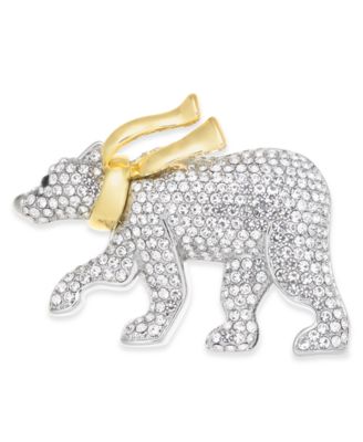 Charter Club - Two-Tone Pav&eacute; Polar Bear with Scarf Pin
