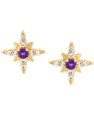 image of Amethyst (1/8 ct. t.w.) & White Topaz (1/4 ct. t.w.) Star Stud Earrings in 14k Gold