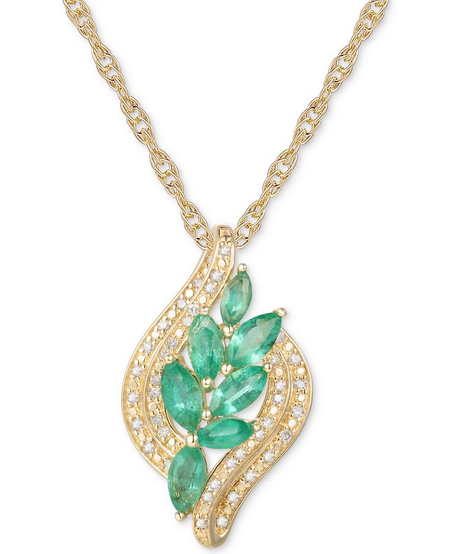 Macy's Emerald (3/4 ct. t.w.) & Diamond (1/10 ct. t.w.) 18" Pendant