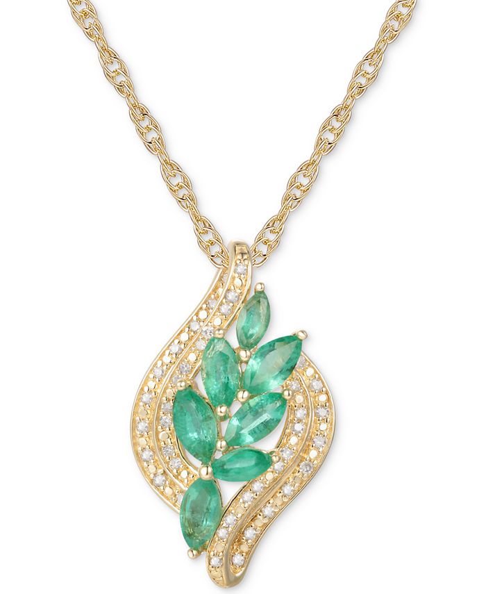 Macy's - Emerald (3/4 ct. t.w.) & Diamond (1/10 ct. t.w.) 18" Pendant Necklace in 14k Gold Over Sterling Silver