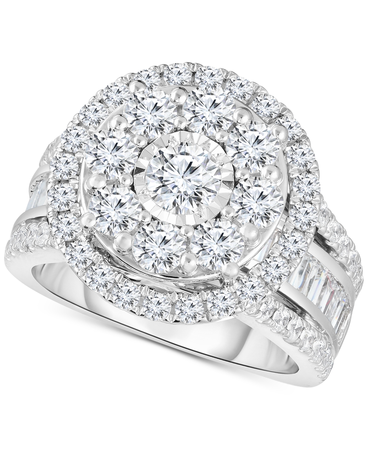 Diamond Halo Cluster Engagement Ring (3 ct. t.w.) in 10k White Gold - White Gold