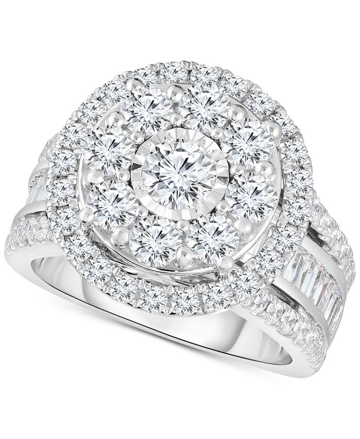 TruMiracle - Diamond Halo Cluster Engagement Ring (3 ct. t.w.) in 10k White Gold