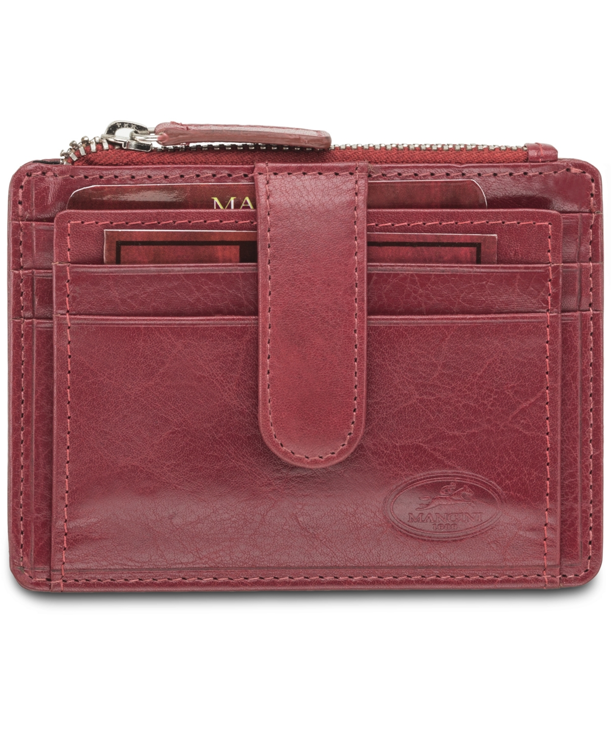Men's Mancini Equestrian2 Collection Rfid Secure Card Case and Coin Pocket - Red