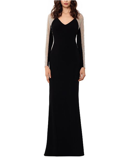 xscape embellished mesh gown