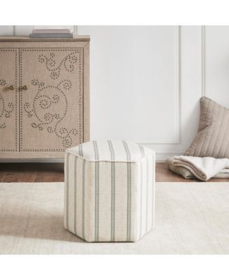 Martha Stewart Ellen Farmhouse 18"W Stripe Upholstered Hexagon Accent Ottoman