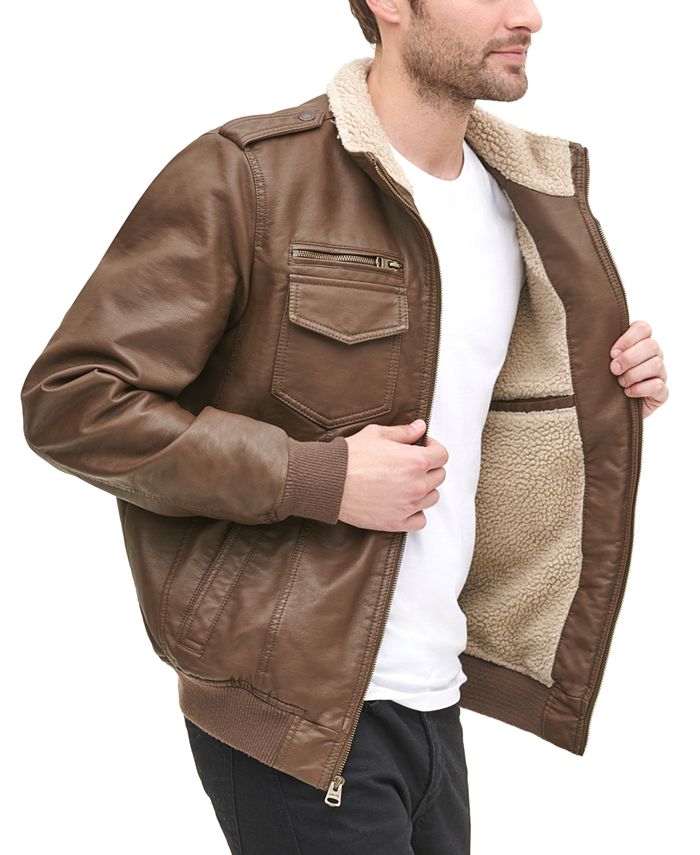 Levi's Men's Sherpa Lined Faux Leather Aviator Bomber & Reviews Coats
