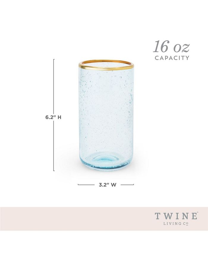 Twine Aqua Bubble Gold Rim Glass Tumblers, Set of 2, 16 Oz - Blue