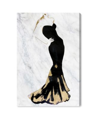 Gill Bay - Black Dress Gold and Marble Canvas Art, 16" x 24"