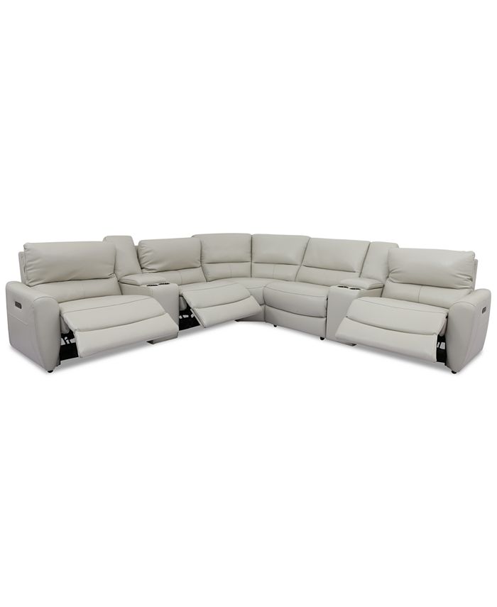 Furniture Danvors 7 Pc Leather Sectional with 3 Power Recliners and 2