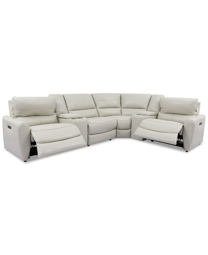 Furniture - Danvors 6-Pc. Leather Sectional Sofa with 2 Power Recliners, Power Headrests, 2 Consoles, and USB Power Outlet