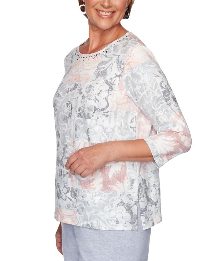 Alfred Dunner All About Ease Printed Embellished Top - Macy's