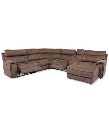 Furniture - Hutchenson 6-Pc. Fabric Chaise Sectional with 2 Power Recliners and Console