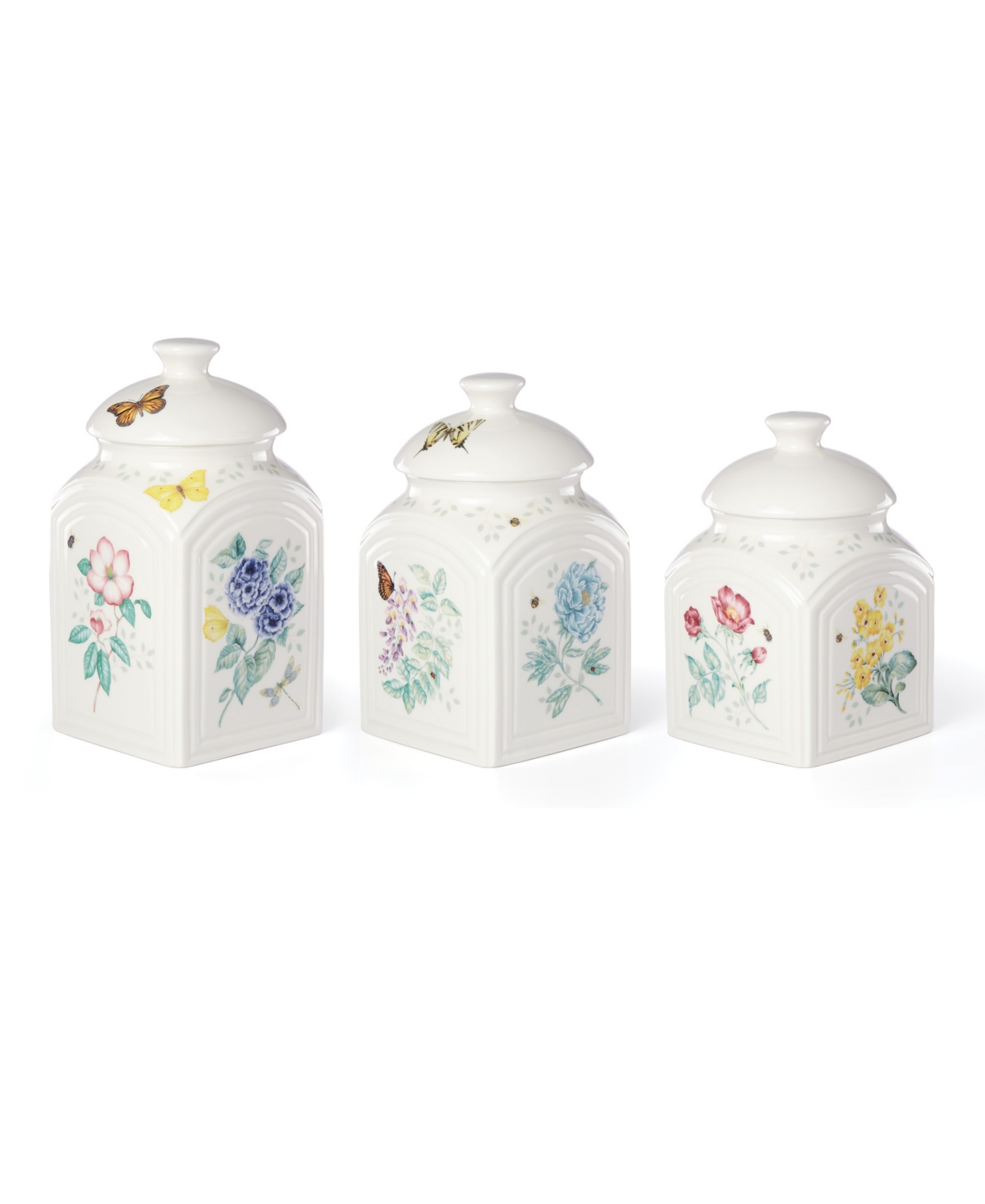 Butterfly Meadow 3 Pc. Canister Set, Created for Macy's - White Body With Butterfly Meadow Multi-c
