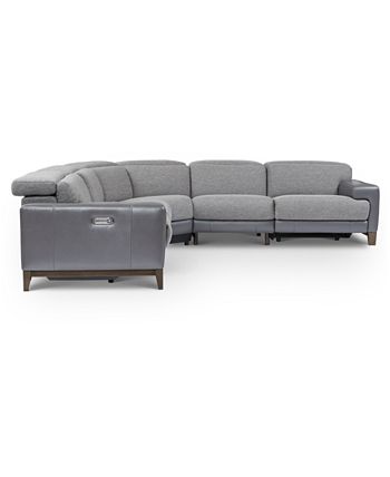 Furniture - Madiana 5-Pc. Fabric and Leather Sectional with 3 Power Recliners