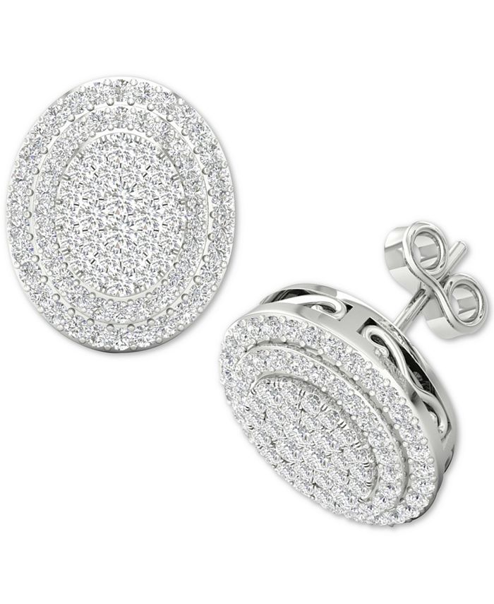 Macy's - Diamond Oval Cluster Stud Earrings (1/2 ct. t.w.) in Sterling Silver