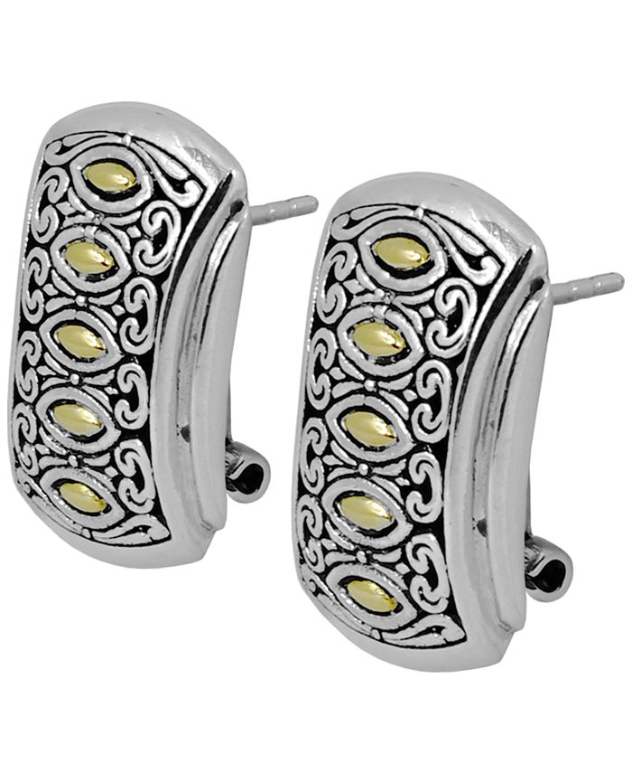 DEVATA - Bali Heritage Classic Stud Clip Earrings Omega Clasp in Sterling Silver and 18k Yellow Gold Accents
