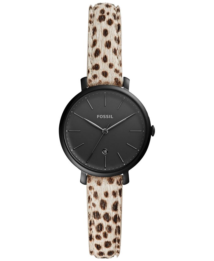 Fossil Women's Jacqueline Animal Print Leather Strap Watch 36mm ...