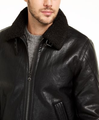 calvin klein men's faux shearling lined leather moto jacket