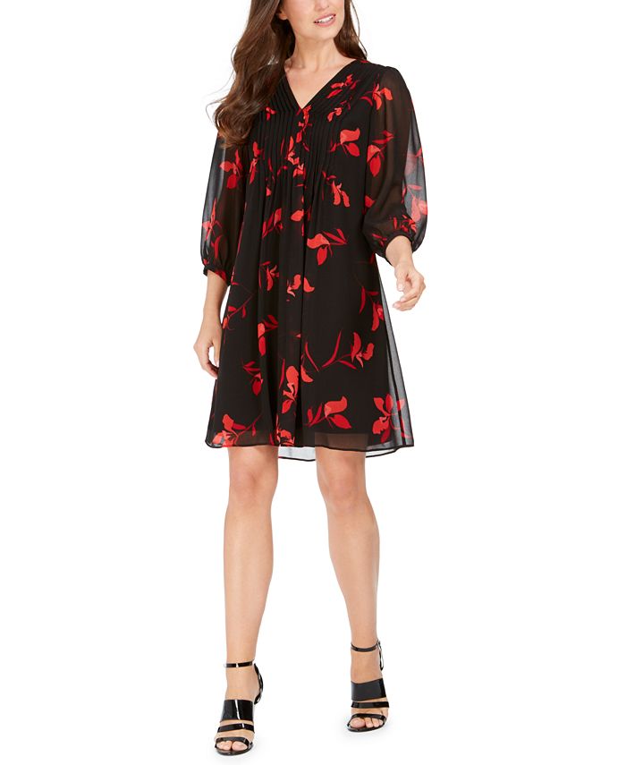 Calvin Klein Red-Floral A-Line Dress & Reviews - Dresses - Women - Macy's