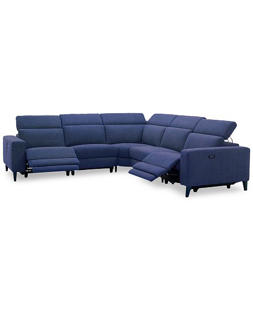 Furniture Sleannah 5 Pc Fabric L Shape Sectional With 2 Power