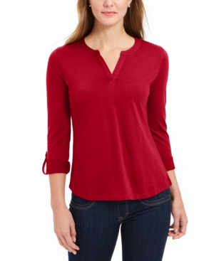 image of Charter Club Supima Cotton Split-Neck Top, Created for Macy-s