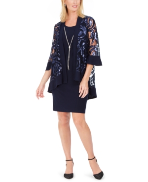 R & M Richards 2-Pc Printed Jacket & Necklace Dress