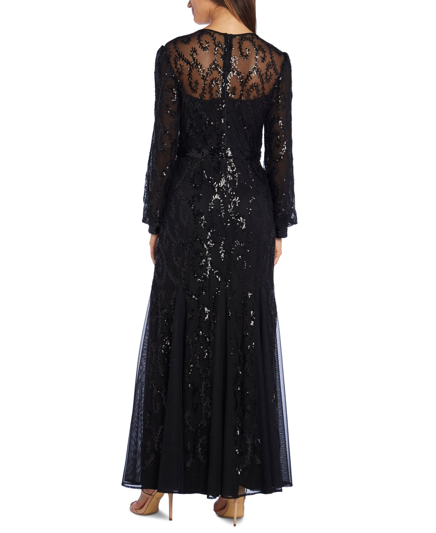 Женские платья R & M Richards Sequined Blouson-Sleeve Gown, цвет: Чёрный — фото 2