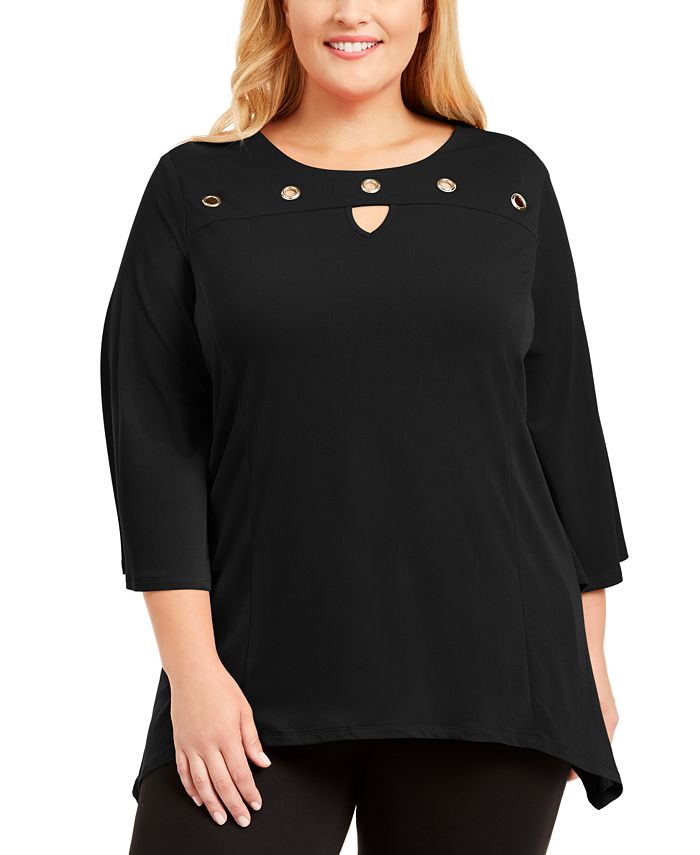 NY Collection - Plus Size Grommet Keyhole Top