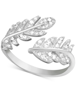 image of Essentials Cubic Zirconia Leaf Open Fine Silver Plate Ring