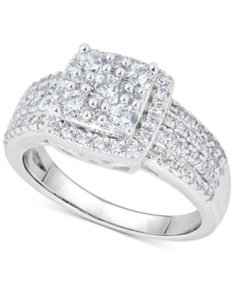 Macy's - Diamond Halo Cluster Engagement Ring (1 ct. t.w.) in 14k White Gold