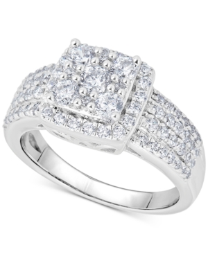 image of Diamond Halo Cluster Engagement Ring (1 ct. t.w.) in 14k White Gold