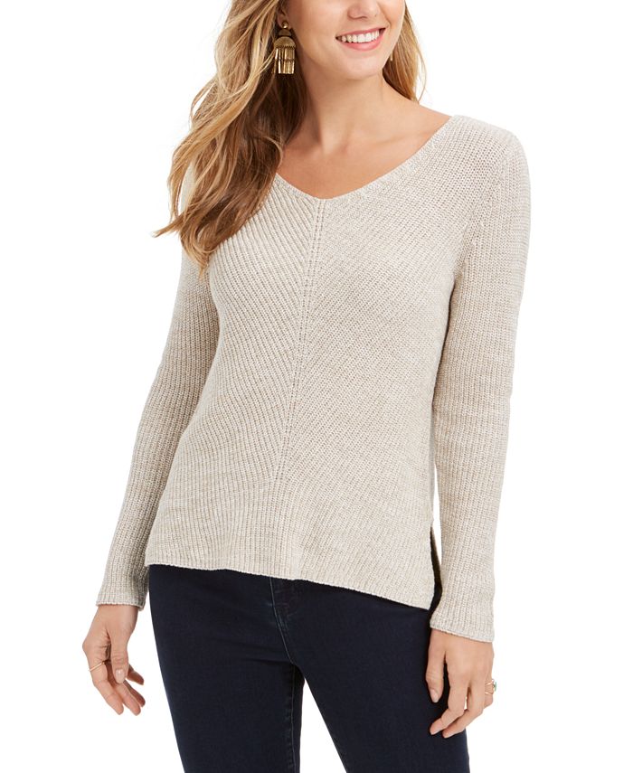 Style & Co Ribbed V-Neck Cotton Sweater, Created for Macy's - Macy's