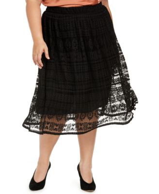 Monteau - Trendy Plus Size Lace Midi Skirt