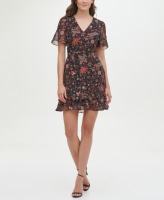 kensie - Kensie Chiffon Printed Fit and Flare