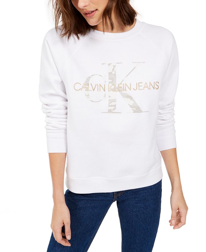 Calvin Klein Jeans Fleece Camo-Logo Sweatshirt - Macy's