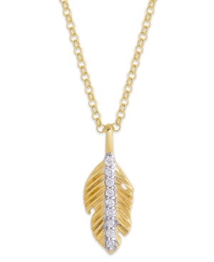 image of Diamond 1/10 ct. t.w. Leaf Pendant Necklace in 14K Yellow Gold over Sterling Silver