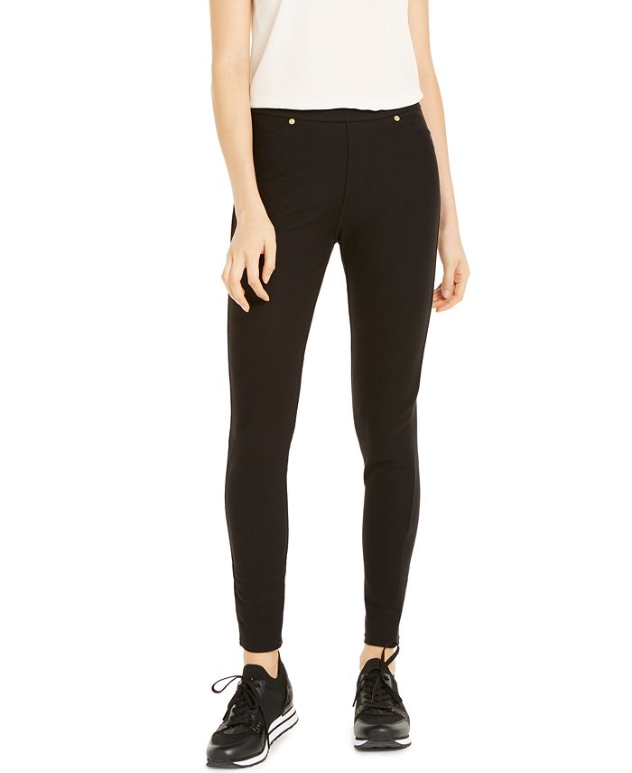 Michael Michael Kors Women's Mixed-Media Zip-Front Faux-Leather Leggings  Black Petite XS (PXS) at  Women's Clothing store