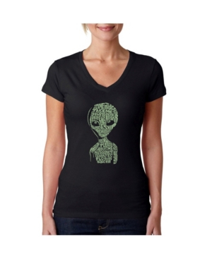 image of La Pop Art Women-s Word Art V-Neck T-Shirt - Alien